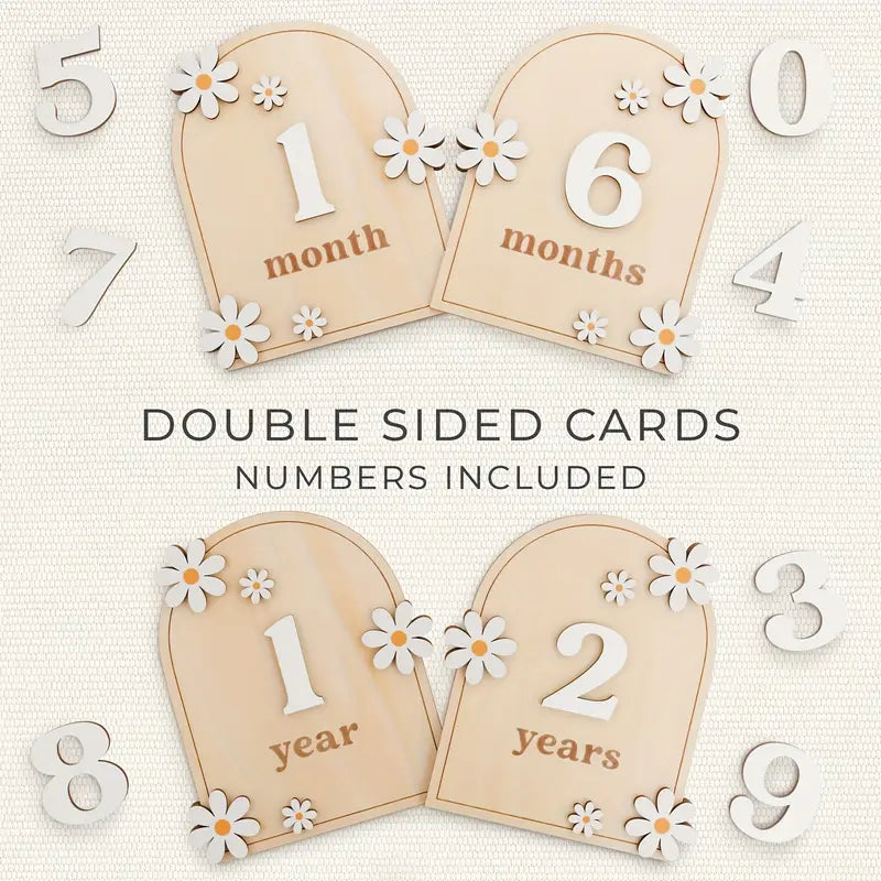 Two-Sided Daisy Wooden Month and Year Milestone Cards