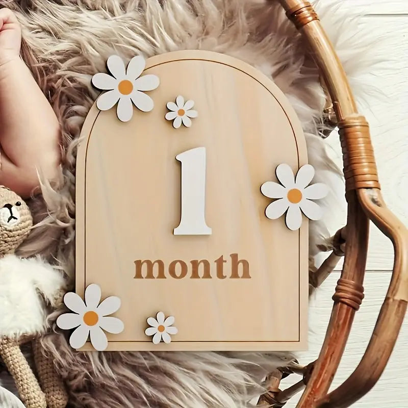 Two-Sided Daisy Wooden Month and Year Milestone Cards